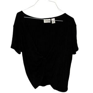 Chicos Travelers Black Twist Front V-Neck Short Sleeve Top Size 2 Large